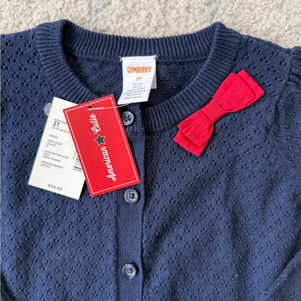Gymboree Navy Cardigan with Red Bow | NWT | size 3T - Picture 2 of 5